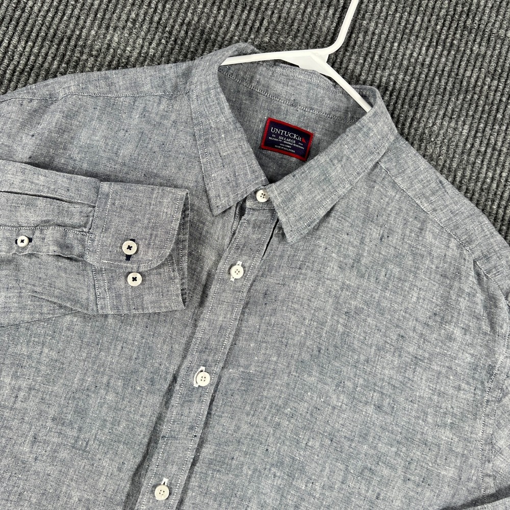 UNTUCKit Shirt Mens 2XL XXL Gray Long Sleeve 100%‎ Linen Button Up Casual Work